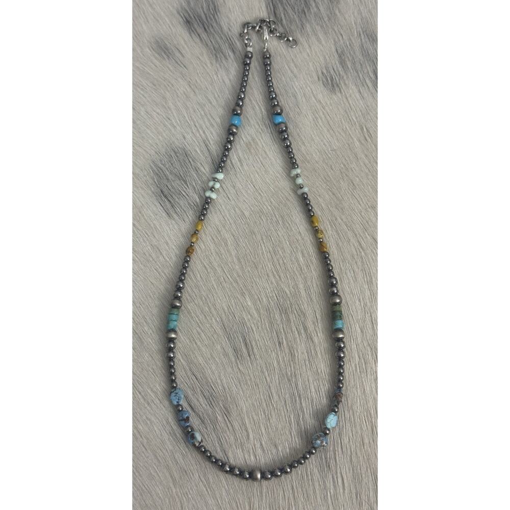 Sterling Silver Golden Hills Sonoran Gold Paloma Turquoise Navajo Pearl Necklace - Picture 2 of 9